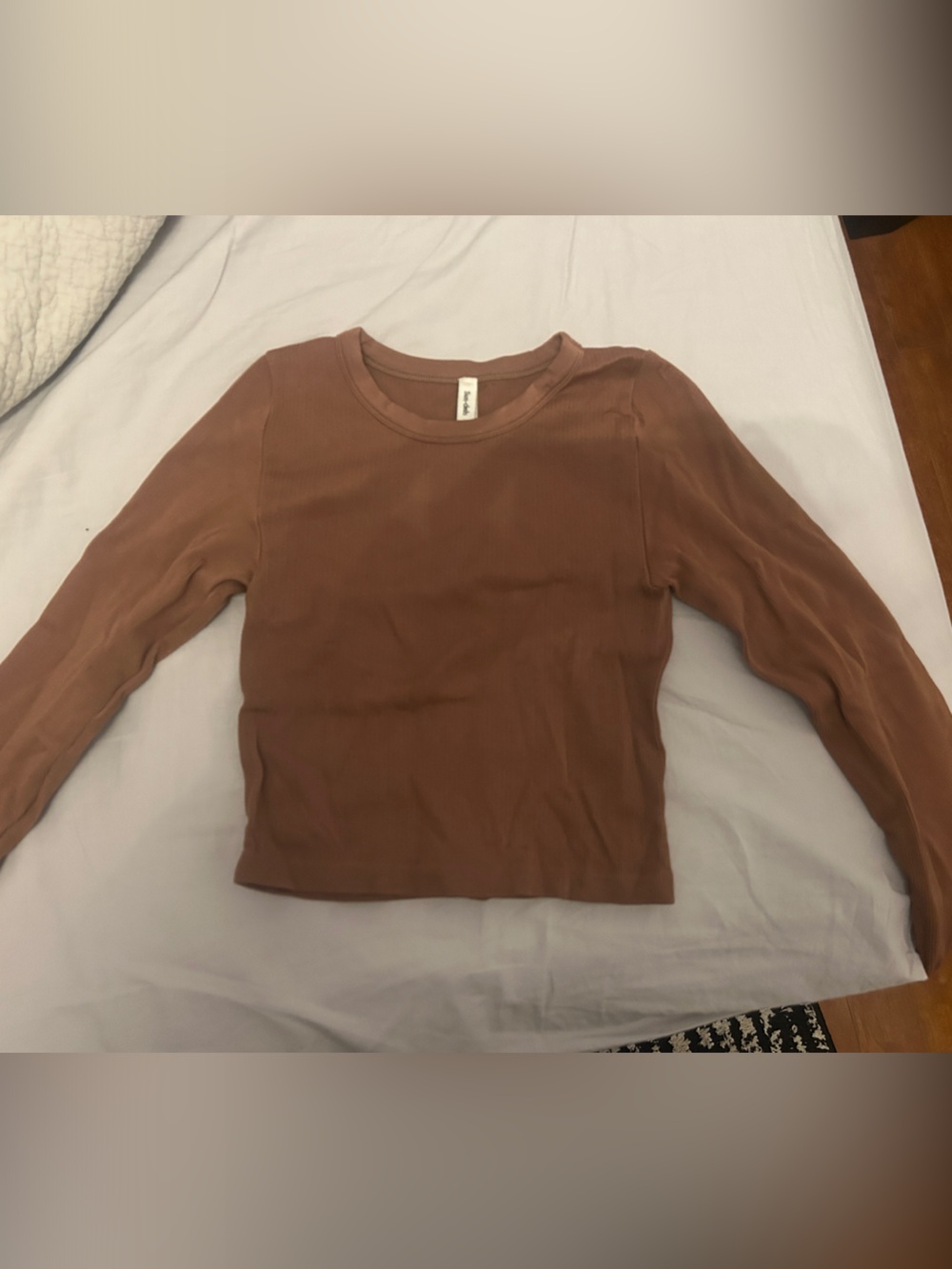 Aritzia Long Sleeve Ribbed Tee in Brown